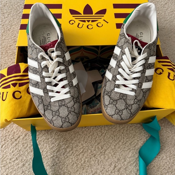 Gucci x adidas Gazelle 'Beige GG Monogram w/box and dust bag. Men's size 7.5 - Picture 1 of 5